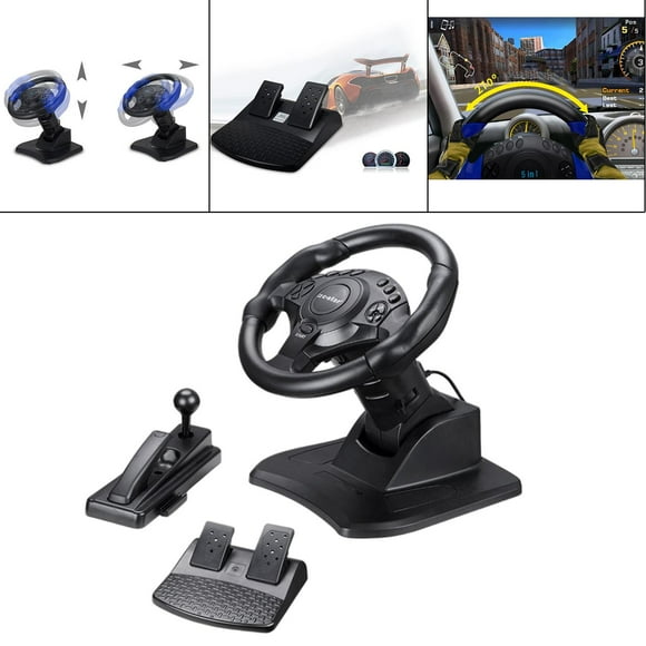 Game Racing Wheel, PC Vibration Gaming Wheel and Pedals Set, Universal USB 270 Degree, Steering Wheel Compatible for , for , for Black
