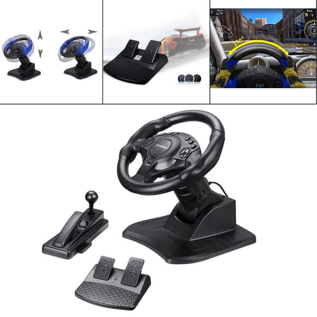 Pedal de rueda para juegos de carreras CUTICAT Volante Universal de simulación para PS3 SWITCH PC Android 270 Negro