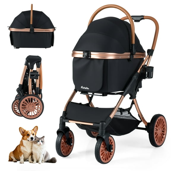 Gymax 3-in-1 Pet Stroller w/ Removable Carrier Sun Shade Removable Pad Safety Belt