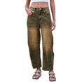 thumbnail image 4 of Jeans For Women Mid Rise Barrel Wide Leg Mid Waist Cropped Denim Baggy Boyfriend With Pockets Pants, 4 of 9