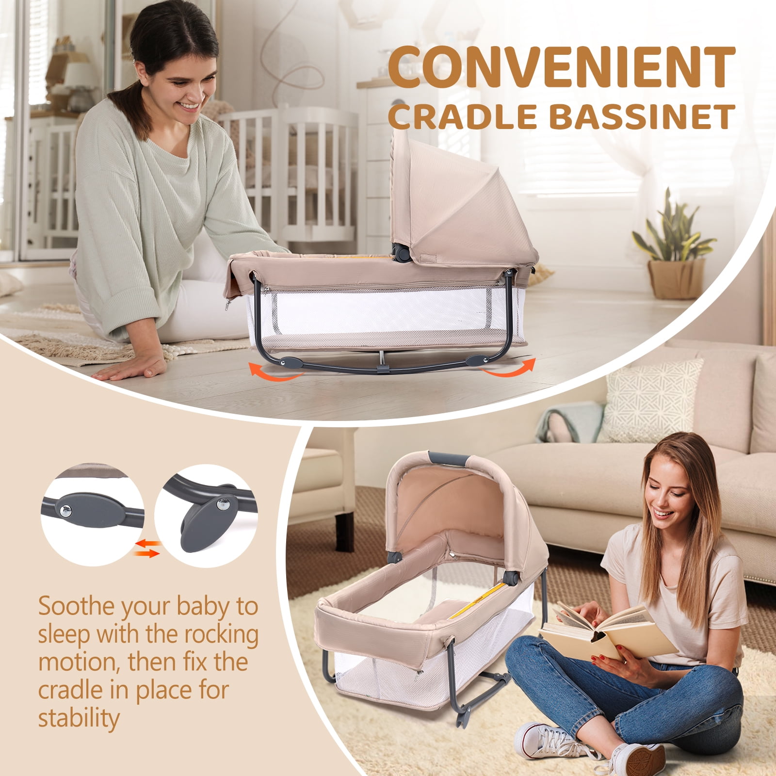JOYMOR Twin Bassinet for Baby with Storage, Playyard with Two Bassinet,Side Sleeper for Infant