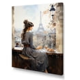thumbnail image 2 of Designart "Parisian Pause of Woman" Fashion Canvas Wall Art - Glam Grey Woman Hallway Wall Art Decor, 2 of 6