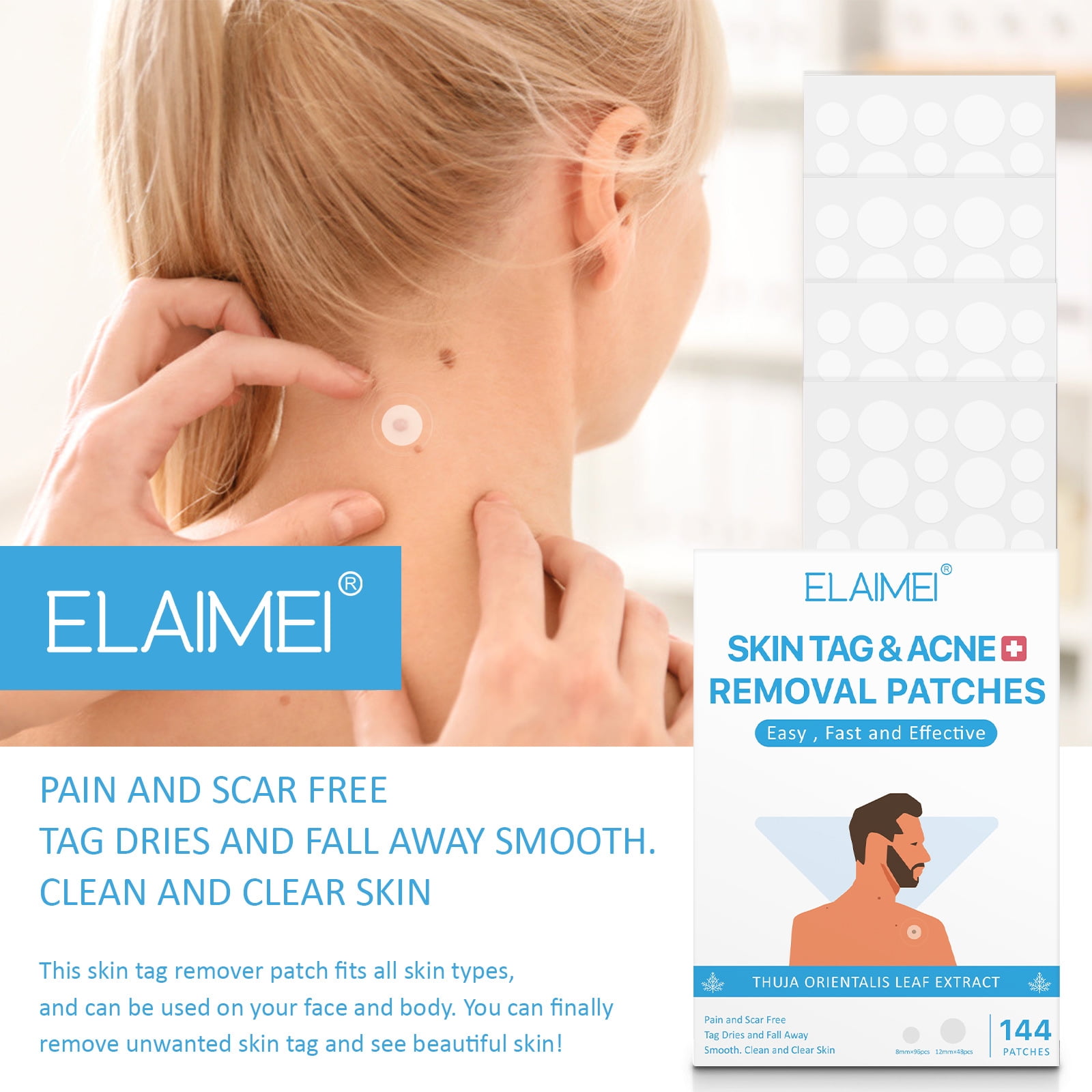 ELAIMEI 144pcs Skin Remover Pads Covers &amp; Conceals Skin