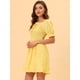 thumbnail image 3 of Vestido de mujer con volantes y volantes en la espalda con escote corazón fruncido y manga abullonada Amarillo M, 3 of 5