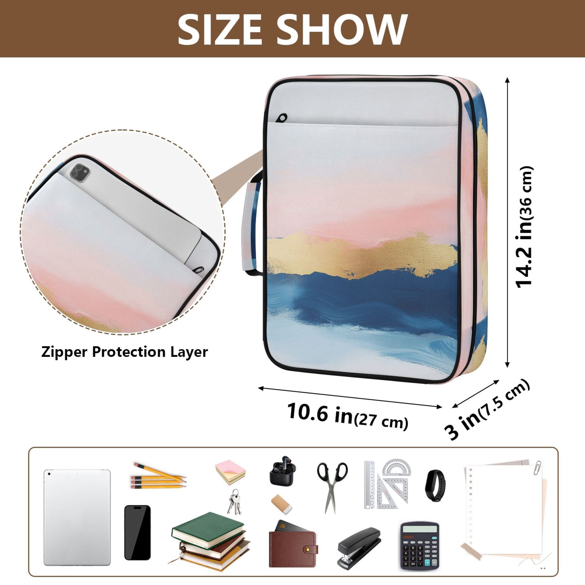 FORMRS Accordion File Folder A4 Size 7-Pocket Expanding Document Organizer Bag with 3 Ring Binder, Abstract Painting