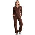 thumbnail image 1 of Conjunto Mujer 2 Piezas Tejido Acanalado Blusa Manga Larga con Cierre y Pants Rectos para Muje, 1 of 5