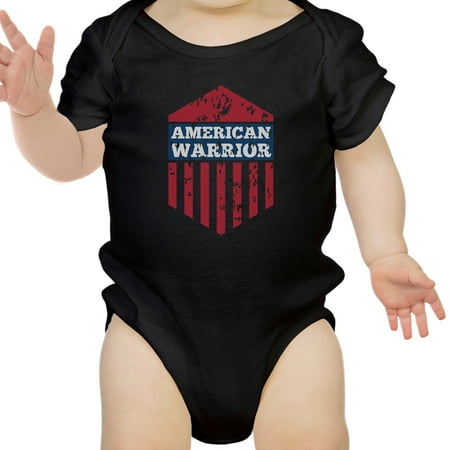 

American Warrior Black Cute 4th Of July Black Baby Snap On Bodysuit
