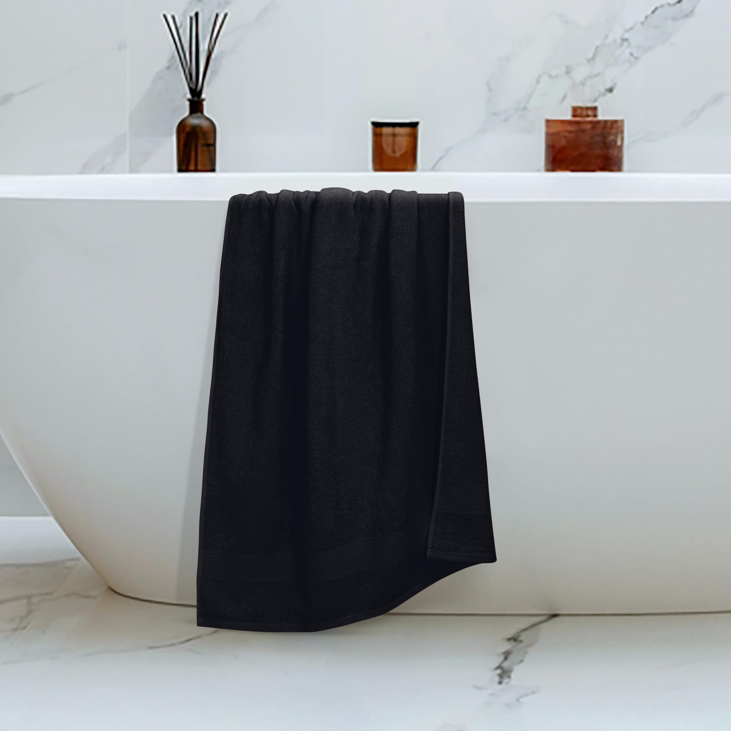 MALLONI HOME 4 Pack Bath Towel Set 27x54, 100% Ring Spun Cotton, Ultra Soft Highly Absorbent Machine Washable Hotel Spa Quality Bath Towels for Bathroom, 4 Bath Towels Black