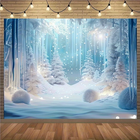 Winter Wonderland Backdrop Blue Christmas Winter Snow Scene Baby Shower Photography Background Xmas Tree Snowy Forest Wedding Birthday Party Decorations Banner Supplies Photo Booth Props
