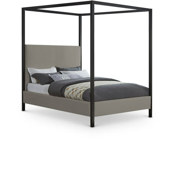 Meridian Furniture James Linen Textured Fabric Upholstered Full Bed in Gray