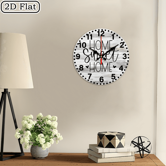 2D Flat 1pc Wall Clock 10Inch Home Sweet Home Faux Shiplap Gray WreathDesign Silent Wall Clock - Wooden, Ideal for Living Room, Kitchen, Office Decor, Perfect Christmas Gift