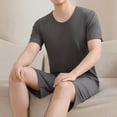 thumbnail image 7 of LADIGASU Men's Solid Color Thin Round Neck Loose And Casual Home Short T-shirt Short Pants Pajamas Sets, 7 of 7