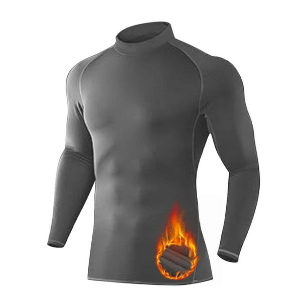 pstuiky camisas de manga larga para hombre, Camiseta deportiva de manga larga con cuello alto, color liso, forro polar, cálida y elástica para hombre camisetas de hombre xxl