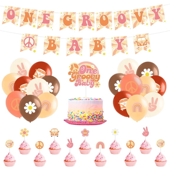 2ooya 1st Birthday Party Decoration ,Banner Balloons Cupcake Topper Kit for Baby Shower,51 Counts