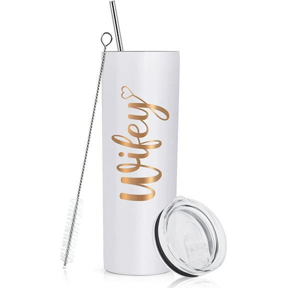 Valentine''s Day Gifts for Wife Bride Skinny Tumbler, Wifey Stainless Steel Insulated Tumbler, Wife, Bride, Bride to be Her Birthday Wedding Engagement Bridal Shower Tumbler(White, 20 oz)