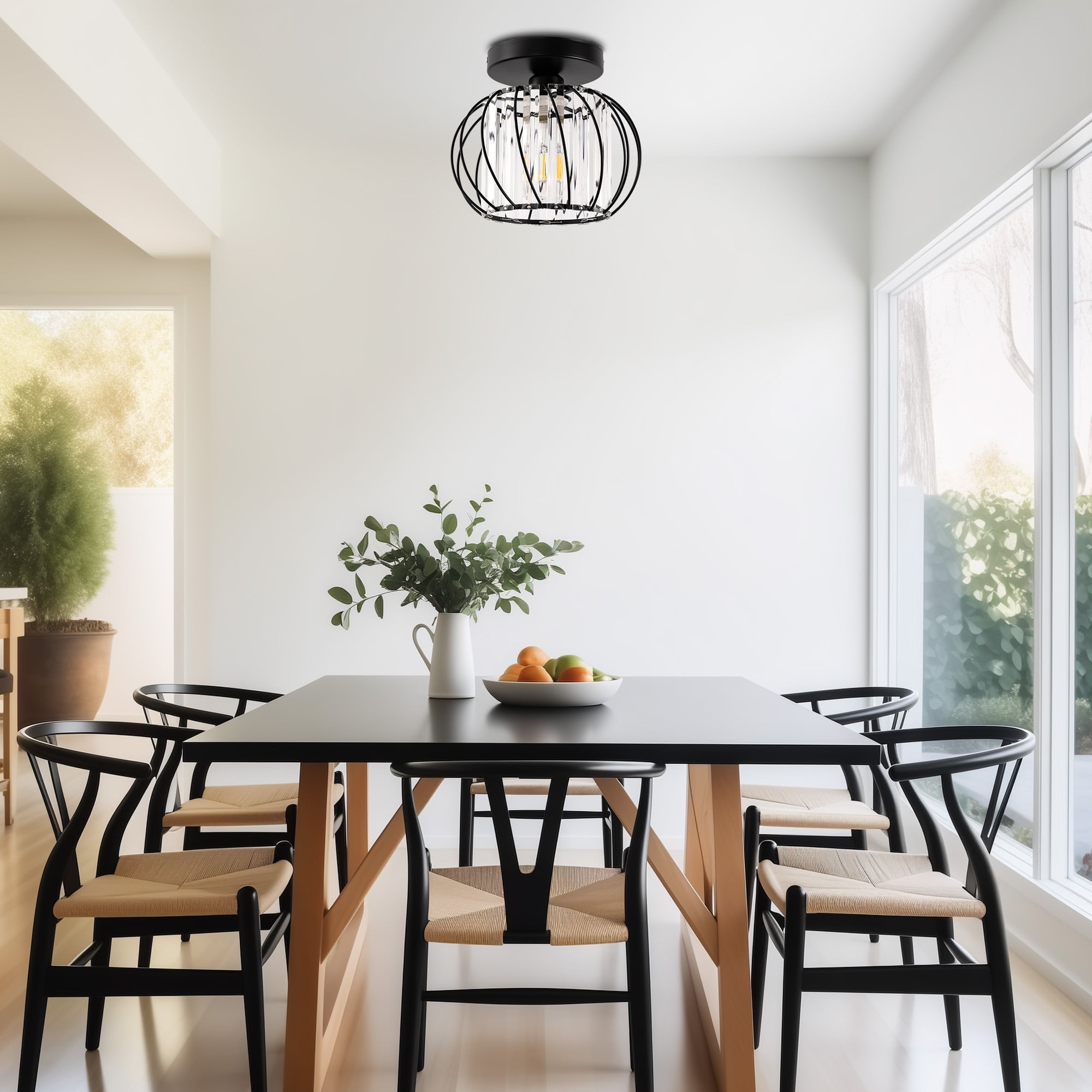 YANSUN 7.08 in 1 Light Black Modern Semi Flush Mount Ceiling Light for Bedroom Foyer Kitchen