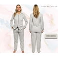 thumbnail image 3 of Silver Lilly - Striped Women's Pajama Set -Soft Button-Up Fleece Jammies - Comfortable PJ Sleepwear - Grey - Large, 3 of 6
