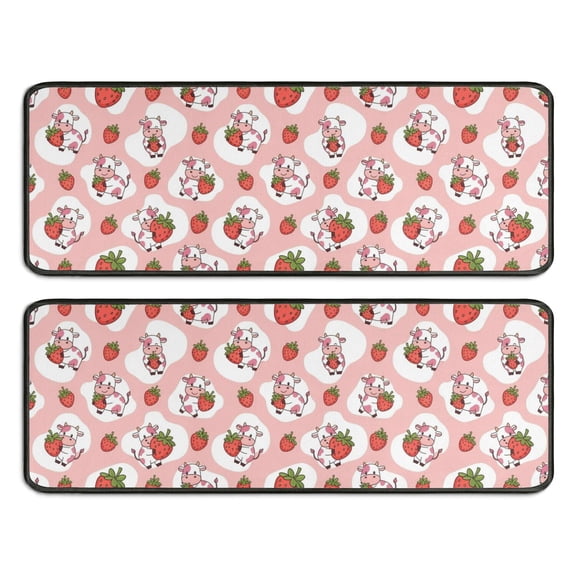 Kitchen Rugs Sets Of 2,Pink Cow Strawberry Pattern Anti Fatigue Kitchen Mat Rugs Non Slip Washable,Decorative Kitchen Floor Mats for Kitchen,Sink,Laundry,17"x47" 17"x47"