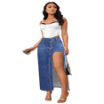 thumbnail image 4 of LYMAYTER S-2XL Women Summer Denim Skirt Mid Waist Side High Slit Summer Casual Mid-Length for Jean Skirt, 4 of 10