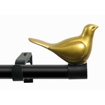 MERIVILLE 3/4" Diameter Farmhouse Single Window Treatment Curtain Rod, Gold Bird Finials, 28"-48", Black Rod