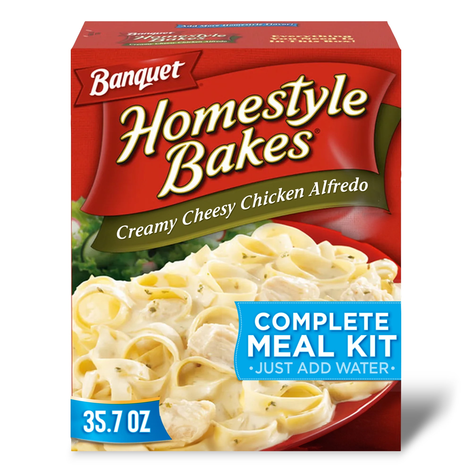 Banquet Homestyle Bakes Creamy Cheesy Chicken Alfredo, 13g Protein per Serving, Meal Kit, 35.7 oz.