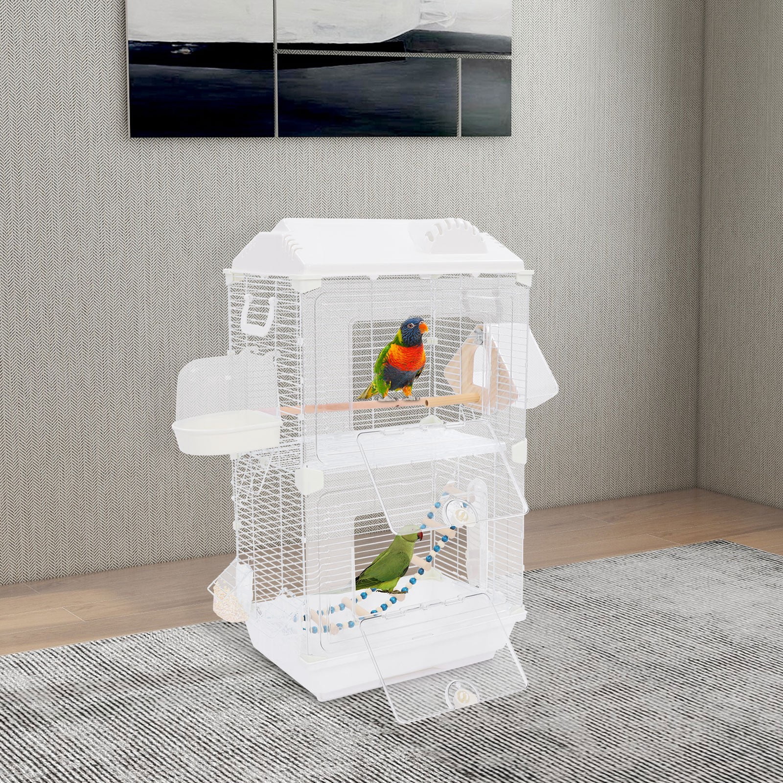 Bird Cage, Two-tier Bird Cage, Parakeets Cage for Budgies, Canaries, Peony Birds, Black Phoenix Birds (15.74*11.02*27.95in)