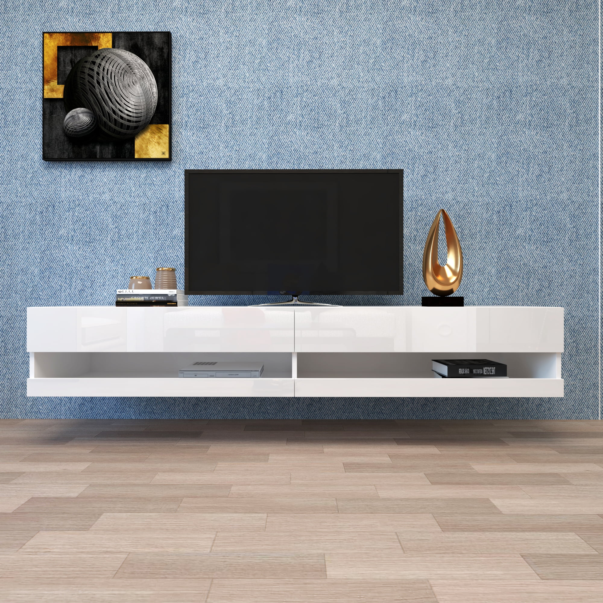 White Wall Mounted TV Stand, SEGMART LED TV for 80 Inch TV Screens, Floating TV Stand