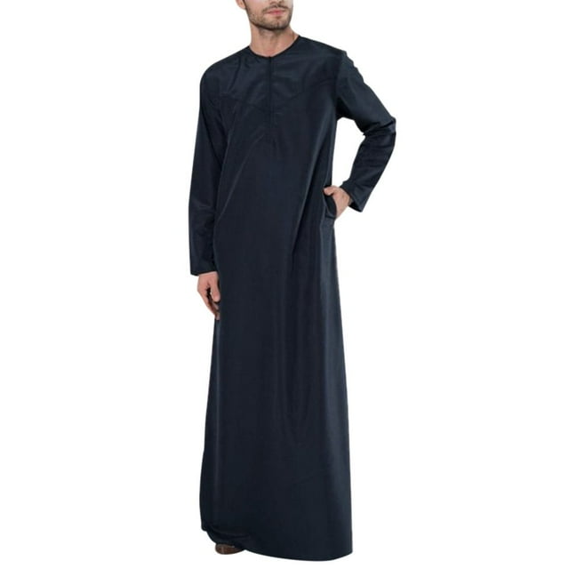 Robe Décontractée Ample Musulmane Arabe Dubai à Manches Longues avec Fermeture Éclair