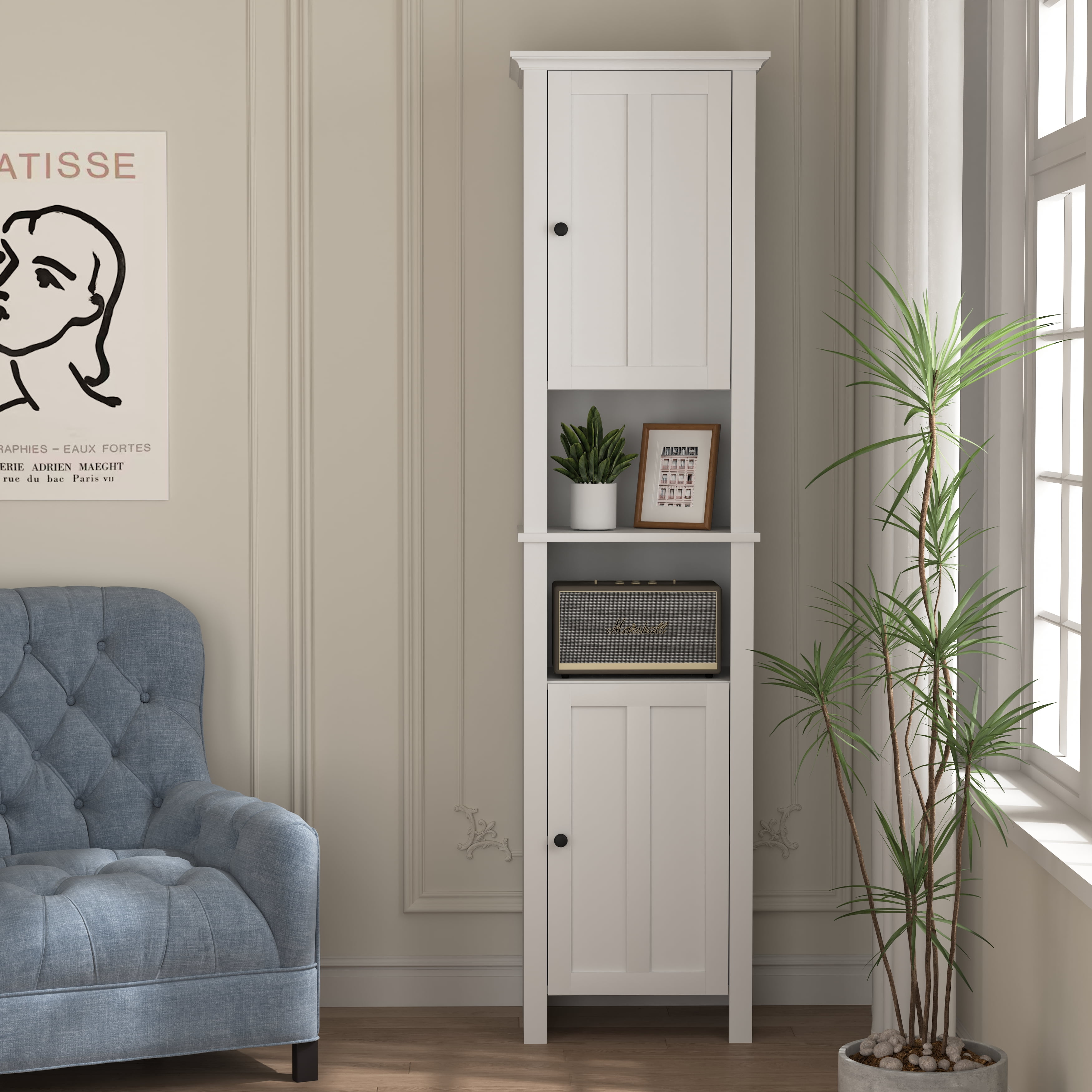 MAYEERTY Tall Bathroom Storage Cabinet with 2 Doors & 6 Shelves