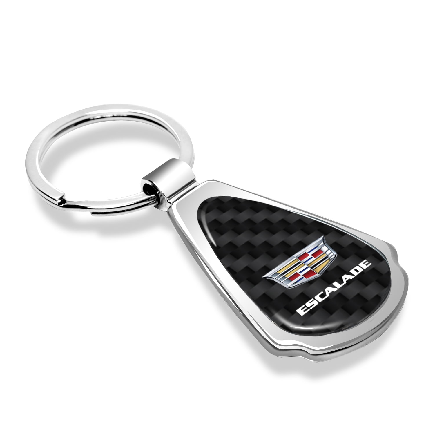 iPick Image for Cadillac Escalade Real Black Carbon Fiber Chrome Metal Teardrop Key Chain, Official Licensed