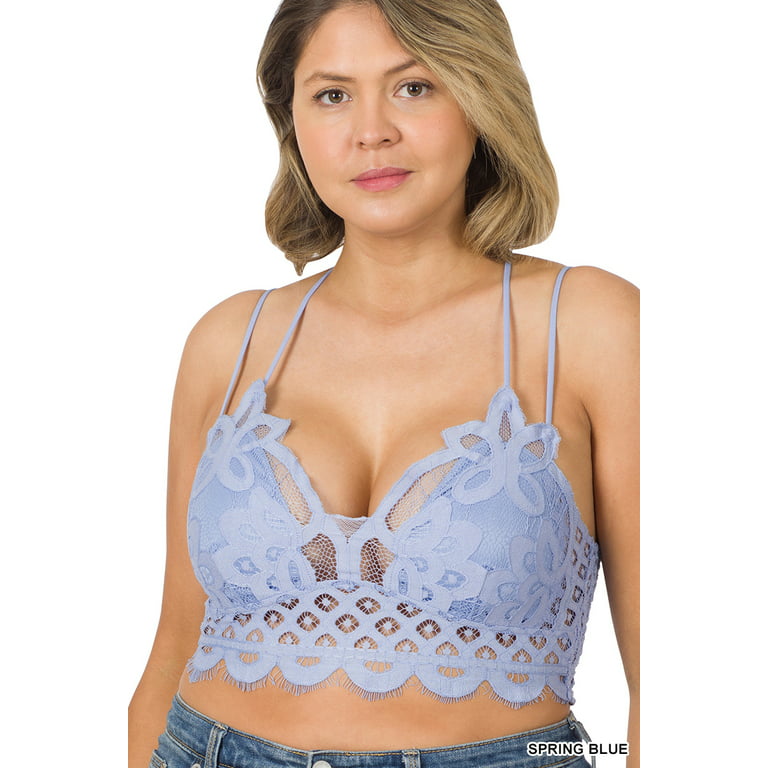 TheLovely Women & Plus Crochet Sexy Lace Bralette Smocking Back Bra with  Removable Bra Pads