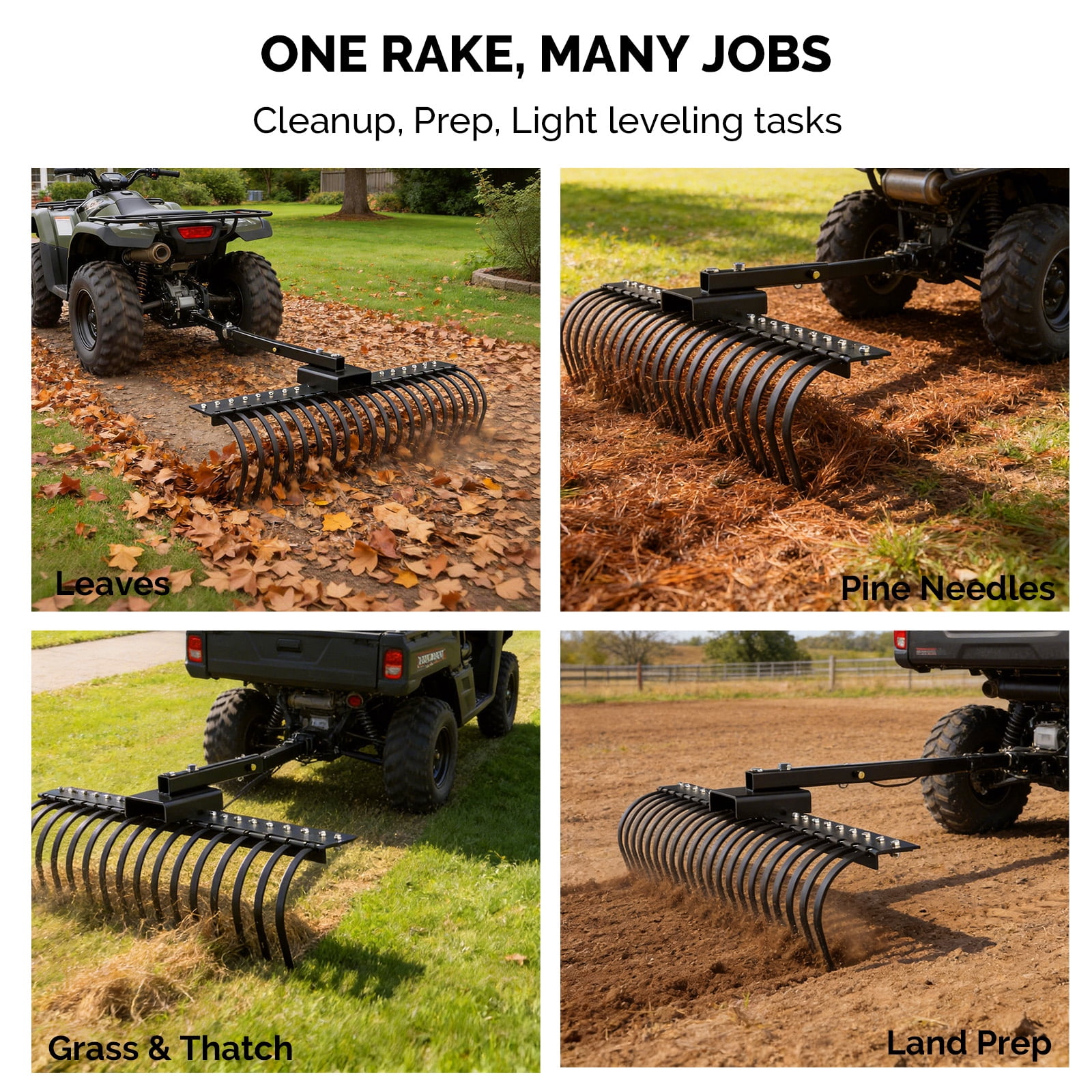 Ktaxon 60" Tow Behind Dethatcher, Lawn Rake with 21 Steel Tines for ATV/UTV & Tractor 3-Point Hitch