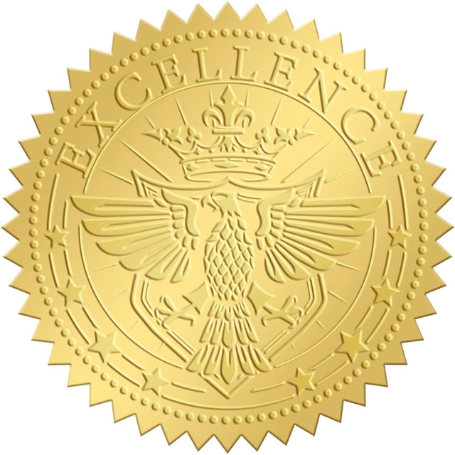 Sellos adhesivos redondos de lámina dorada de 2 pulgadas con relieve dorado para decoración de medallas. 100 unidades.