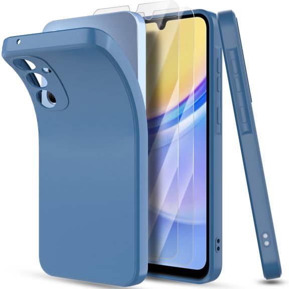 Elegant Choise Liquid Silicone Case with 2Pcs Screen Protector for Samsung Galaxy A15 5G, Blue