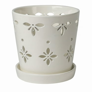 Mainstays 6”D x 6”H Round Ceramic Orchid Planter, White