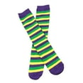 thumbnail image 4 of Men's and Women's Irish Socks with Purple, Yellow, Green Stripes, Three Color Mid Tube Socks, Knee Socks, Carnival Calf Socks - Purple, 4 of 5