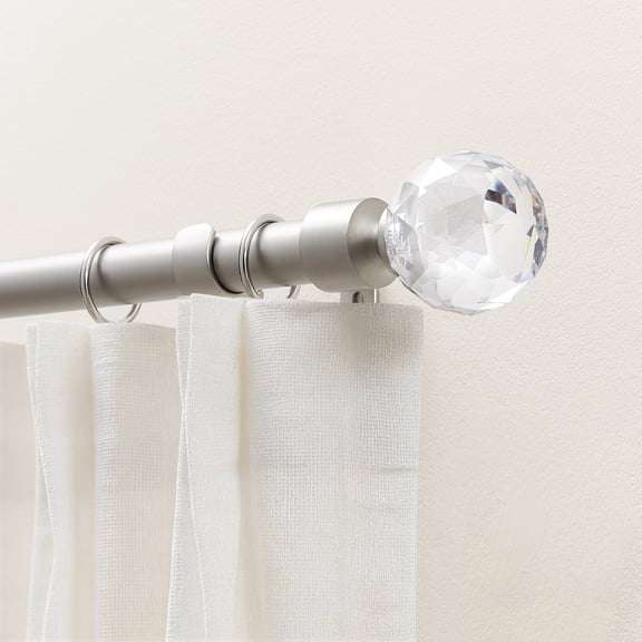 Muuphra Modern 1" Brushed Nickle Multi-faced Crystal Ball Adjustable Single Curtain Rods,30"-60"