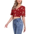 thumbnail image 4 of INSPIRAR CHIC Blusas Cortas de Manga Corta con Cuello en V de Verano con Estampado Floral S Rojo, 4 of 6