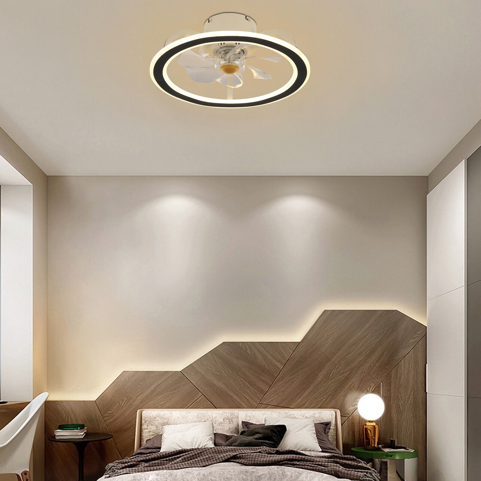 Miumaeov 19" Modern Ceiling Fan Light LED Dimmable Flush Mount Lamp + APP Remote Control Modern Ceiling Fan with 3 Speed Flush Mount for Bedroom