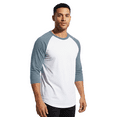 thumbnail image 2 of BELLA + CANVAS Men's Baseball T-Shirt, 3/4 Sleeve Raglan Tee, Soft Cotton Blend, White/ Denim, L, 2 of 5