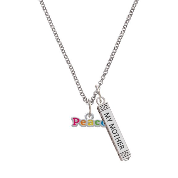 Delight Jewelry Rainbow Colored ''Peace'' Silvertone Always My Mother Bar Charm Necklace, 23"