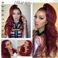 thumbnail image 3 of Red Ponytail Hair Extension Long Curly Wavy Drawstring Ponytail for Women Synthetic Heat Resistant Fiber Wrap Around Drawstring Ponytail Hairpiece, 3 of 7