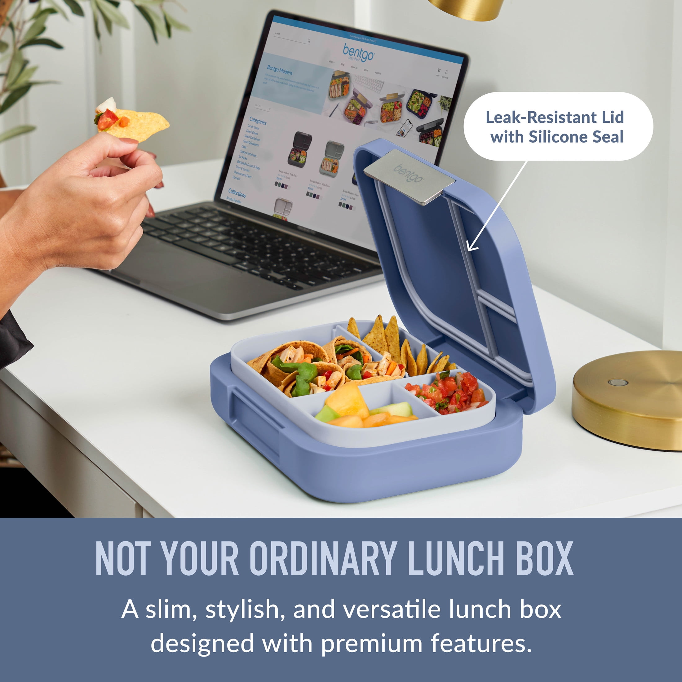 Bentgo® Modern Bento-Style Lunch Box for Adults, Teens, and Larger Appetites; BPA-Free , Leak-Resistant, Dishwasher/Microwave Safe - Dusk Blue