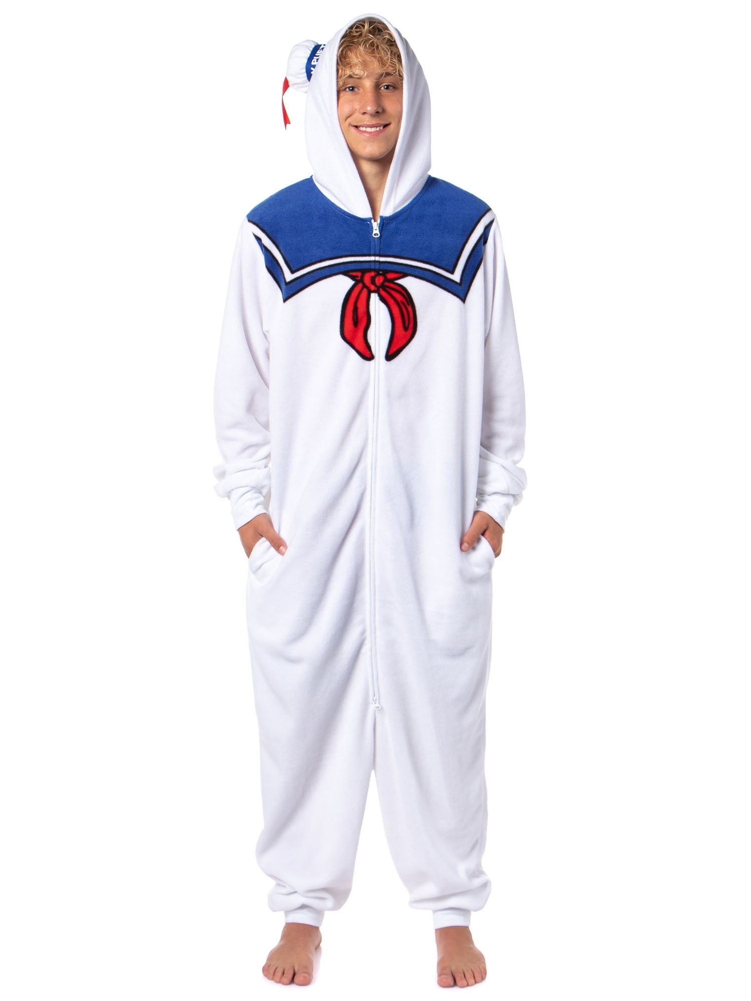 Ghostbusters Men's Stay Puft Marshmallow Man Hooded Fleece One Piece Union Suit Costume Pajama