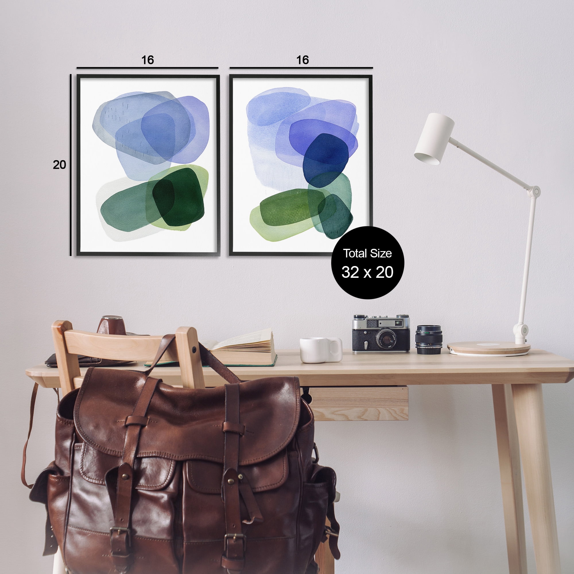 Stupell Industries Minimal Oblong Shapes Abstract Painting Black Framed Art Print Wall Art, 16 x 20, Set of 2