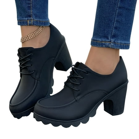 Xysaqa Walking Shoes Women  Slip on Flats Shoes Women s Strappy Thick Heel High Heels Solid Leather Pump Shoes Commuting Ankle Boots Straps Work Office Shoes Womens Savings!