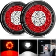 thumbnail image 1 of 2 luces traseras LED redondas de 4 pulgadas, rojas y blancas, para remolque, 16 LED con ojales empotrados, IP67, impermeables, para freno, marcha atrás, camiones, remolques y vehículos recreativos., 1 of 5
