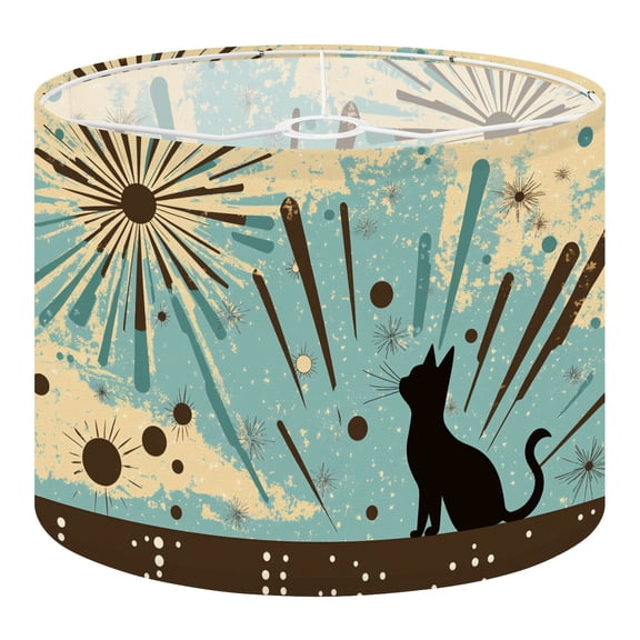 Linen Drum Lampshades Black Cat Sipping Coffee Mid Century Atomic Starbursts Retro Abstract 13"x13"x10" Light Shade for Table Lamps Floor Lamp Shades Lampshade Replacement Assembly Required