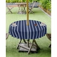 thumbnail image 4 of Fsddascl Navy Blue Striped Outdoor Tablecloth - 60 Inch Round Dining Table Cover, Navy Blue White Farmhouse Stripes Waterproof Outdoor Table Cloth with Umbrella Hole & Zipper for Picnic/Patio/Party, 4 of 7