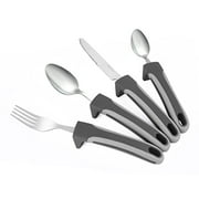 Adaptive Utensils (4-Piece Kitchen Set) Wide, Weighted, Non-Slip Handles for Hand Tremors, Arthritis, Parkinson?s or Elderly Use, Stainless Steel Knife, Fork, Spoons (Gray Light Weighted)